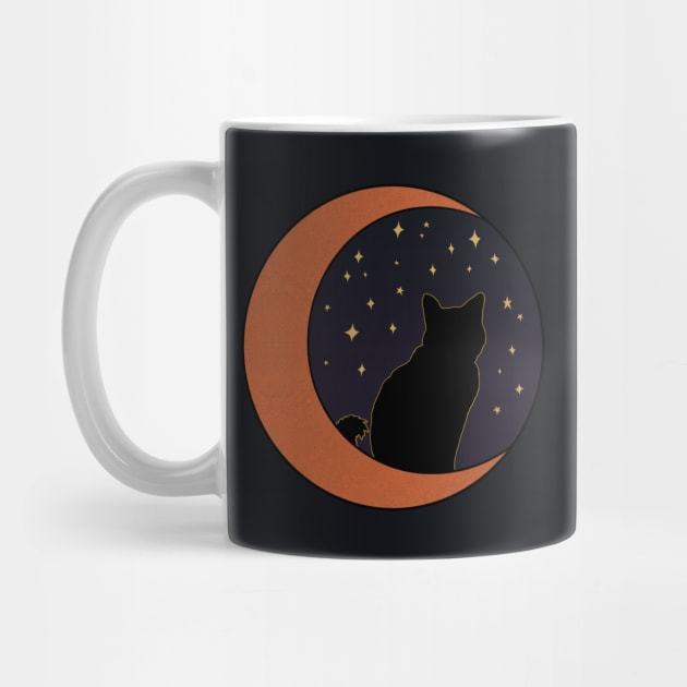 Black Cat and Rose Gold Crescent Moon by Velvet Earth